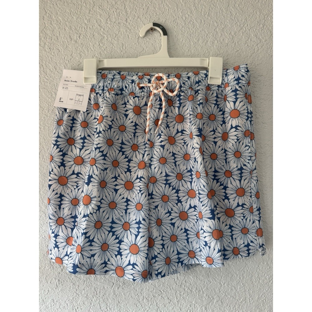 Men's Swim Trunks Blue/Orange Medium 5in NWT Goodfellow Co